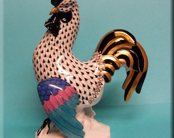 HEREND Cocky Rooster 5014 - 9" Black Fishnet - Farmyard Collection