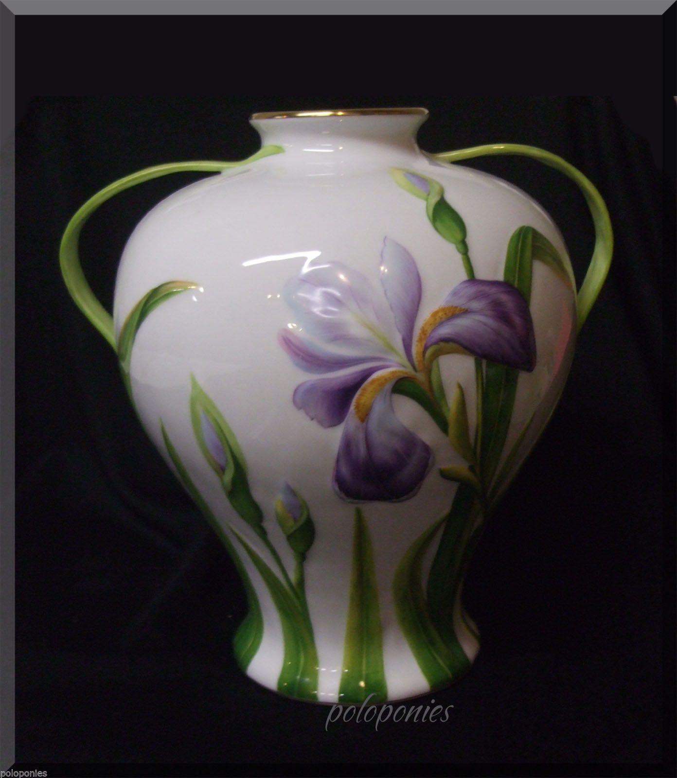 HEREND Large Vase With Handles 7455 Embossed Irises and Etsy UK