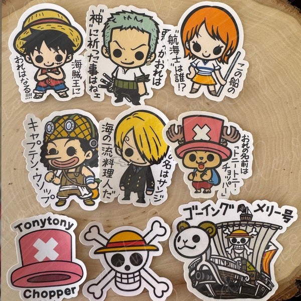 Anime Sticker Set - Straw Hat Pirates, OG pirates Cotton Candy Reindeer, Jolly Roger Designs - Quirky Vinyl Decals for Anime Lovers