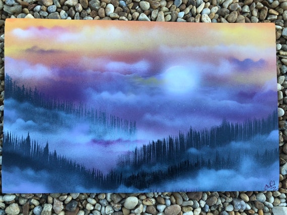 Spraypaint Art Landscape Art Cabin Decor Mountain Art Hike Etsy