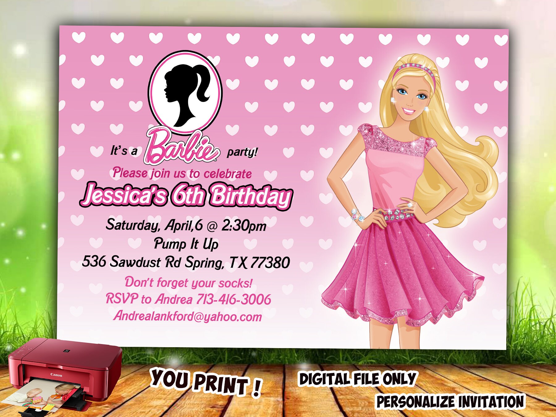 Barbie Invitation Barbie Birthday Invitation DIY Barbie Etsy