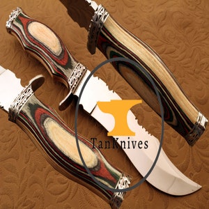 Handmade J2 Stainless STEEL BOWIE Hunting Knife pakkawood Handle (QN-743)