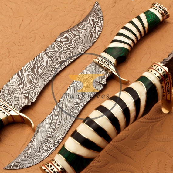 Handmade Damascus Steel Bowie Knife - KnivesCartel