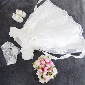 ELLE Traditional long christening dress, party dress + headband set 2 pieces, color: ecru/ivory, size 56, 62, 68, 74, 80, 86, 92, 98