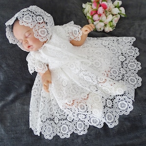 BELLA Ecru Lace Christening Gown - Headband Booties | Christening Gown Girls | Lace Christening Gown | Blessing Dress | Christening Gown for Baby Girls
