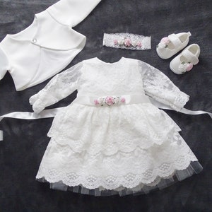 Ecru christening dress, christening dress, ecru dress with lace, baby dress size 56, 62, 68, 74, 80, 86,92