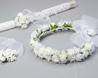 3-tlg De communion Coiffure coiffure coiffure cordon de cheveux Bracelet COMMUNION (031) First Holy Communion wreath