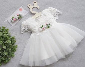 Robe de baptême fille bébé, robe de fête robe de baptême ivoire, robe bébé bébé boho robe bébé fille robe en dentelle robe baptême bébé fille