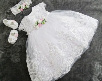 Baby Girl Princess Wedding Baptism Dress Tulle Party Dress Flower Girl Dress Christening Dress Baptism Baby Clothes
