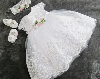 Vestido de bautizo y Boda de Princesa para niñas, vestido de fiesta de tul, vestido de flores para niñas, vestido de bautizo, ropa de bebé para bautismo