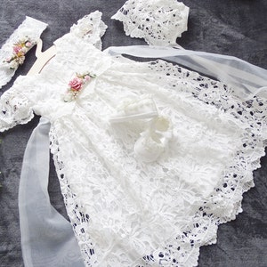 Taufkleid Mädchen Baby, Festkleid Taufkleid elfenbein, Babykleid Baby Boho Kleid Baby Mädchen Spitzenkleid Robe baptême bébé fille zdjęcie 5