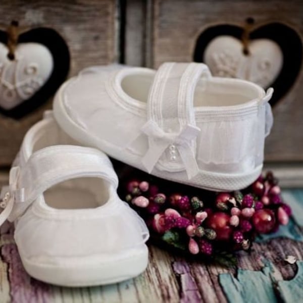 Baby lace shoes ivory booties for christening, baptism shoes with bow, wedding, newborn cot shoes soft sole baby ballerina shoes-B109--B110-