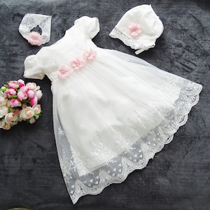 DANA baptism dress, party dress headband hat shoes set 4 pieces. Gr. 62.68, 74, 80, 86, 92.98 image 6