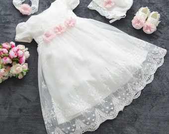 DANA baptism dress, party dress + headband + hat + shoes set 4 pieces. Gr. 62.68, 74, 80, 86, 92.98