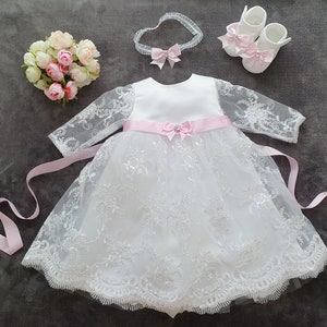 CHLOE christening dress, party dress + headband, set 2 pieces. Gr. 56, 62, 68, 74, 80, 86.92