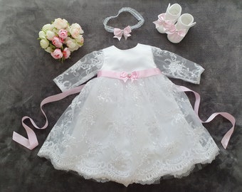 CHLOE Taufkleid, Festkleid + Stirnband, Set 2 Tlg.   Amelie  Gr. 56, 62, 68, 74, 80, 86,92