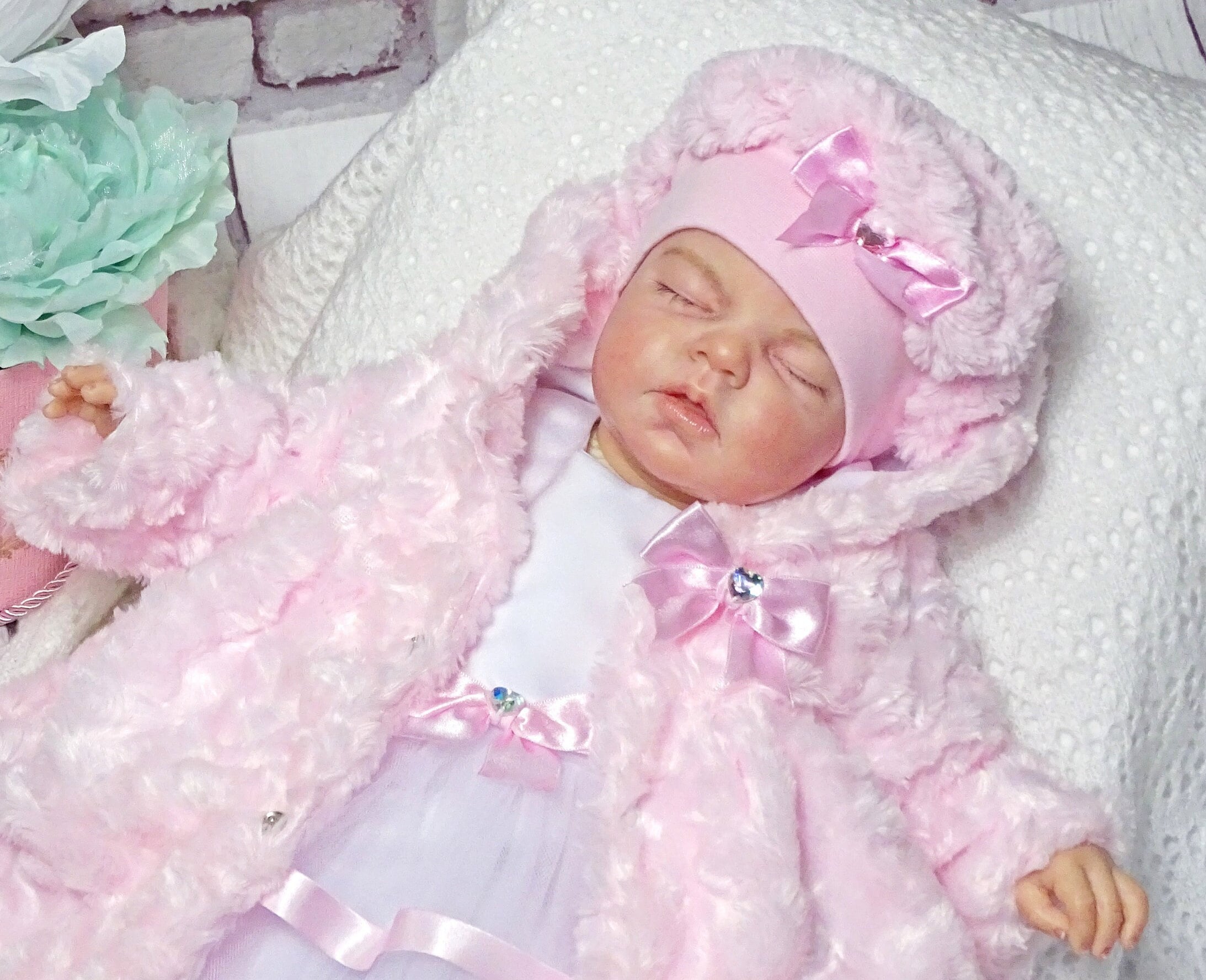 Christening robe, coat, rose coat with hat, set of 2 pieces, "LEA" color: pink, size 56, 62, 68, 74, 80, 86