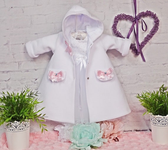 Túnica de bautizo, abrigo, color: polar blanco-rosa, 56, 62
