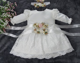 Robe de baptême de mariage princesse pour petites filles, tenue de soirée en tulle, à fleurs, vêtements de baptême pour bébés