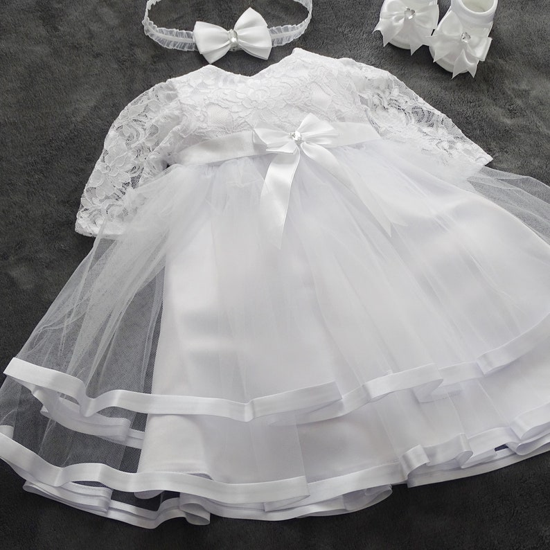 Taufkleid, Festkleid StirnbandSchuheBolero Set 4 Tlg. CLARAlangarm Farbe: weis Gr. 56, 62, 68, 74, 80, 86, 92, 98 Bild 5