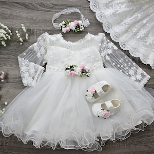 Christening dress for girls baby, party dress christening dress ivory, baby dress baby boho dress baby girl lace dress robe baptême bébé fille