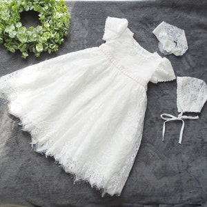 Baby Girls Long Sleeve Christening Dress | Girls Lace Christening Dress | Floral Accents Girls Dress | Girls Lace Christening Gowns | Baby girl lace