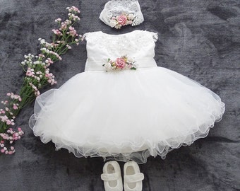 Christening dress for girls, party dress, christening dress in ivory, baby dress, baby boho dress, baby girl lace dress, robe baptême bébé fille