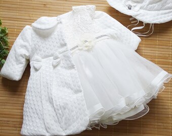 Taufkleid + Mantel + Mütze , 62 68  taufset Taufkleidung für Mädchen Taufoutfit, taufmantel, baptism dress ivor