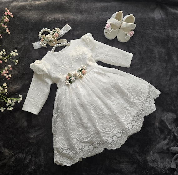 Christening Gown, Baby Dress, Sizes 62, 68, 74, 80, 86; Ivory Christening Gown; Baby Boho Dress; Baby Girl Lace Dress; Girl Wedding Dress