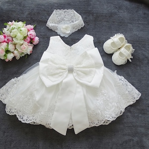 LILI, party dress + headband set 2 pieces. Color: ECRU size 56, 62, 68,74,80,86,92,98