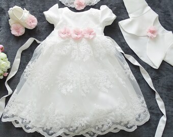 ELLE baptism dress, party dress + headband + bolero + shoes set 4 pieces. Color: ivory ecru size. 56, 62, 68, 74, 80, 86,92,98,104