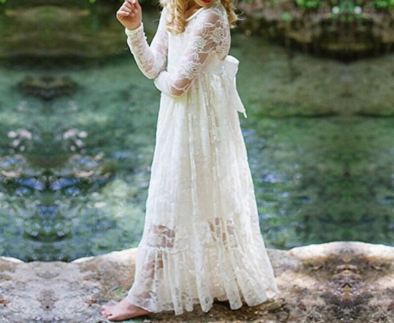 Ragazza di fiori in pizzo, abito da ragazza in pizzo, abito in