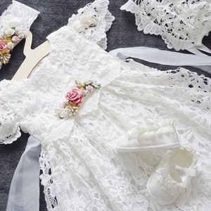 Robe de baptême fille bébé, robe de fête robe de baptême ivoire, robe bébé bébé boho robe bébé fille robe en dentelle robe baptême bébé fille image 3