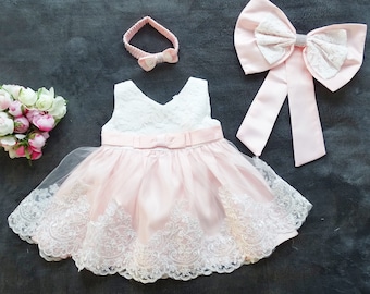 LILI baptism dress, party dress + headband set 2 pieces. Gr. 56, 62, 68, 74, 80, 86, 92, 98 Baptism Dress, Christening Dress Baby Lace