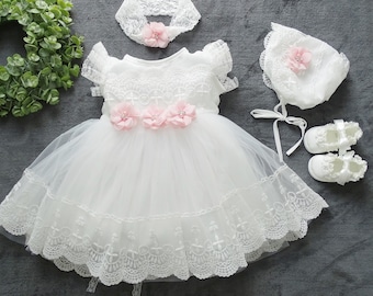 Taufkleid, Festkleid + Stirnband +Schuhe  Gr.  62, 68, 74, 80, 86, 92, 98 Baptism Dress, Christening Dress Baby Lace