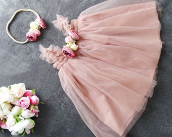 Tenue de 1er anniversaire, Tutu, Floral 1er anniversaire, Girl One Dress, Tutu Dress, Robe de fête d'anniversaire en tulle, Bandeau Boho Summer