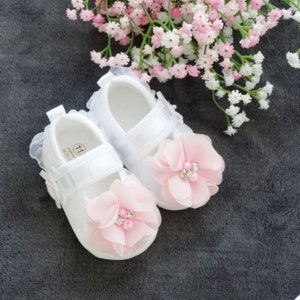 Baby satin shoes white booties for christening, baptism bow shoes, wedding, newborn cot shoes soft sole baby ballerina shoes -B111--B112-