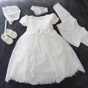 Christening dress, party dress + headband + bolero + shoes set 5 pieces. Color: ivory ecru size 56, 62, 68, 74, 80, 86,92