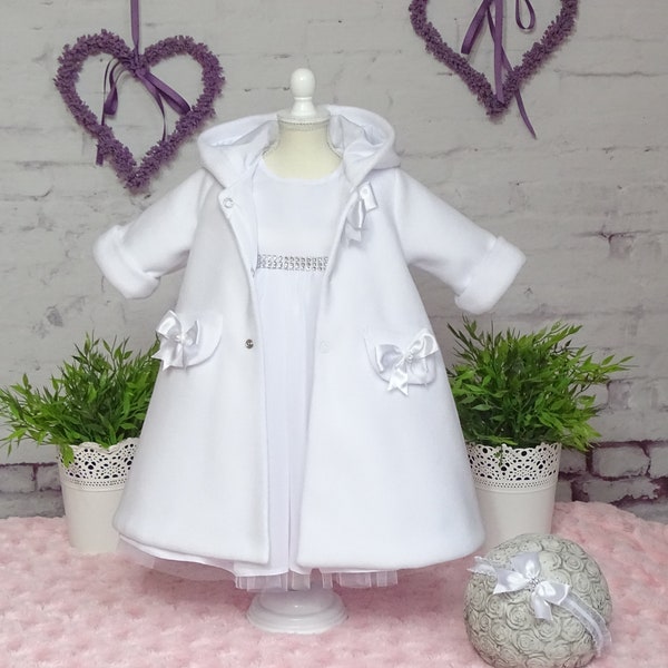 Baptismal robe, coat, color: white, fleece, size. 56, 62, 68, 74, 80, 86, 92 baby coat, Baptism Christening Baby -M220WB-