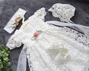 Baptism dress girl baby, party dress christening dress ivory, baby dress baby boho dress baby girl lace dress robe baptême bébé fille