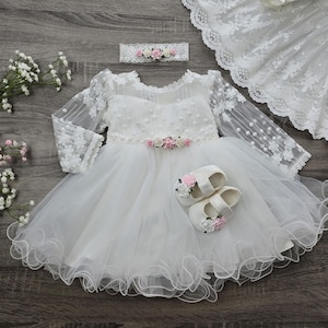 Christening Dress Baby Dress with Headband, Christening Dress, Baby Dress for Special Occasions, Baby Girl Wedding Dress, Baptism Dress, Christening