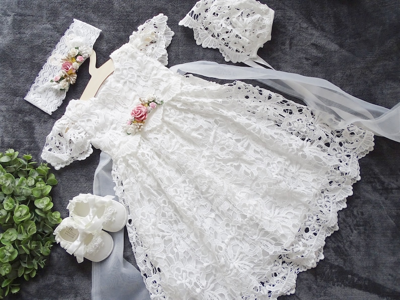 Robe de baptême fille bébé, robe de fête robe de baptême ivoire, robe bébé bébé boho robe bébé fille robe en dentelle robe baptême bébé fille image 7