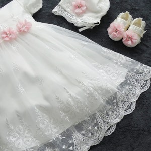 DANA baptism dress, party dress headband hat shoes set 4 pieces. Gr. 62.68, 74, 80, 86, 92.98 image 5