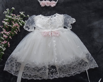 Christening dress for girls baby, party dress christening dress ivory, baby dress baby boho dress baby girl lace dress robe baptême bébé fille