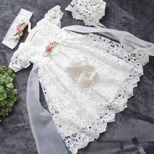 Taufkleid Mädchen Baby, Festkleid Taufkleid elfenbein, Babykleid Baby Boho Kleid Baby Mädchen Spitzenkleid Robe baptême bébé fille zdjęcie 2