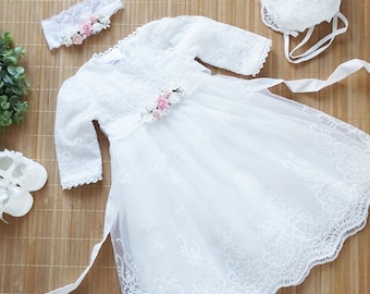 Robe de baptême Robe bébé 62 68 74 80 86 Robe de baptême Ivoire Robe de baptême Bébé Boho Robe Bébé Fille Robe en dentelle Robe de mariée bébé VALENTINA