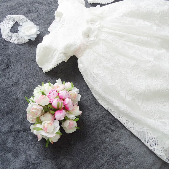 Taufkleid+ Stirnband Set 2-tlg,Taufe Baby 62,68,74,80,86,92,98