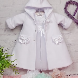 Christening robe, coat, color: white, fleece, size 56, 62, 68, 74, 80, 86, 92 Baptism Christening Baby