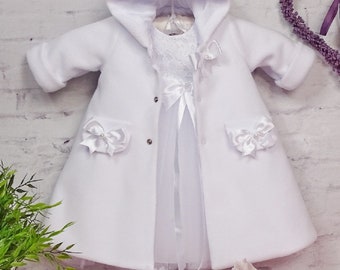 Christening robe, coat, color: white, fleece, size 56, 62, 68, 74, 80, 86, 92 Baptism Christening Baby