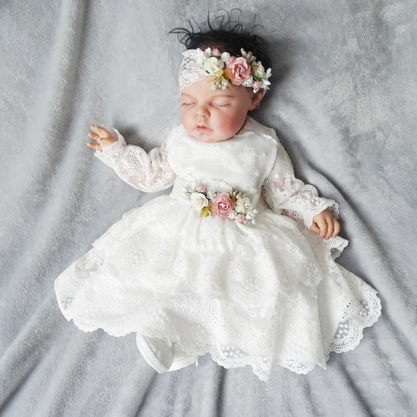 CHANTAL Baptism Dress Baby Dress 62 68 74 80 86 Baptism Dress Ivory Baptism Dress Baby Boho Dress Baby Girl Lace Dress Girl Wedding Dress
